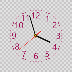 Transparent wall clock for your design. Vector.