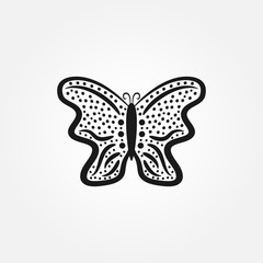 Isolated abstract butterfly. Icon, sign, symbol drawn by hand. Sketch, doodle.