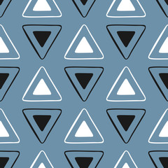 Simple seamless pattern with repeating triangles. Drawn by hand, sketch, doodle. Endless geometric print.