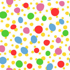 Repeated round spots. Colorful seamless pattern. Endless color print. White, yellow, blue, green, purple, red.
