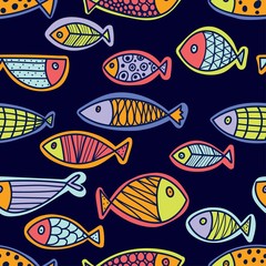 Cute fish.  Kids background. Seamless pattern.
