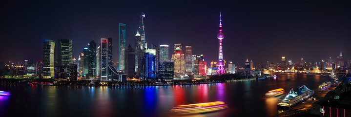 Fototapeta na wymiar Aerial photography at Shanghai Skyline of panorama of night scene