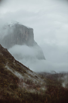 Scenic view of mountain in fog