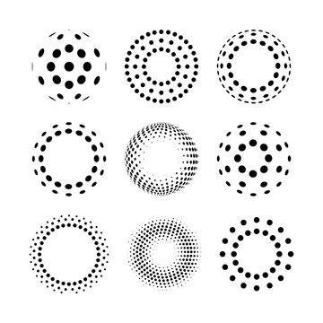 Circle halftone logo icons. Abstract design elements.