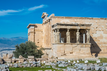 Fototapeta premium The Porch of the Caryatids at the Erechtheion temple on the Acropolis, Athens, Greece