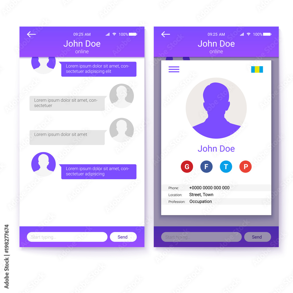 Poster ui concept of mobile app, gui design for responsive business website or applications. page of profil