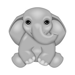 Cute gray cartoon elephant on white isolated background.