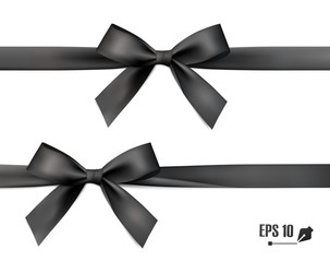 Black bow with ribbon. Vector.