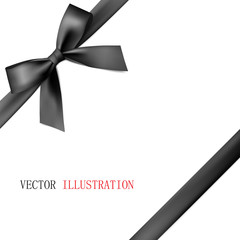 Black bow with diagonally ribbon on the corner. Vector.
