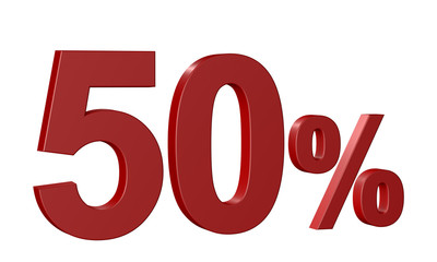50 percent on white background. Isolated 3D Text