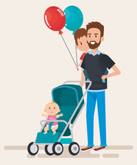 best father with baby in cart characters