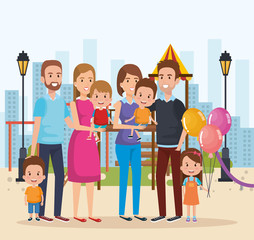 Fototapeta premium cute family happy in the park characters