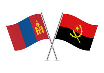 Mongolia and Angola flags. Vector illustration.
