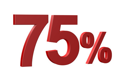 75 percent on white background. Isolated 3D Text
