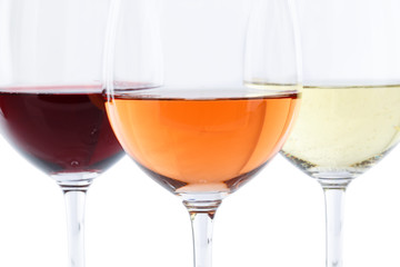 Wein Gläser Weingläser Weißwein Rotwein Rose Alkohol freigestellt Freisteller