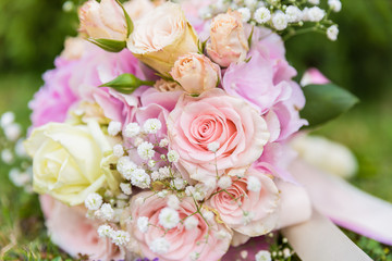 A beautiful wedding bouquet with a loose detail, usable as a background