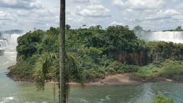 Panoramic view of the Argentinian side of the impressive Iguazu Falls.