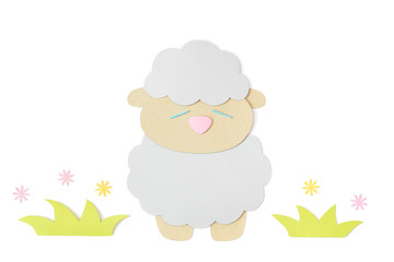 Sheep paper cut on white background - isolated