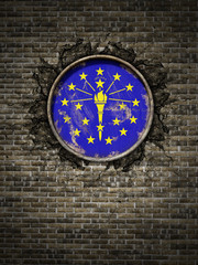 Old Indiana flag in brick wall