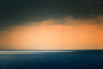 A beautiful landscape of a sea in winter evening. Baltic sea at the sunset. Vivid colors.