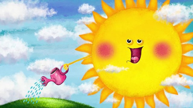 Fun sun cartoon with flower