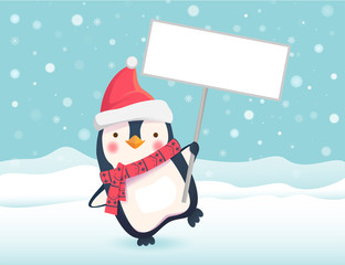 penguin holding sign