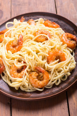 Italian pasta spaghetti with shrimps