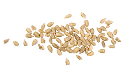 Salted sunflower seeds isolated on white background, top view