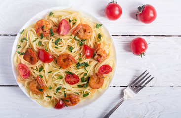 Spaghetti with shrimps