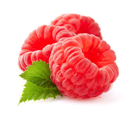 Raspberry with leaves on a white background