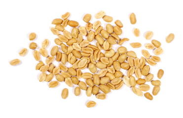 Fried and salted peanuts pile isolated on white background, top view 