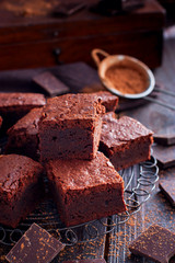 Homemade brownies from dark chocolate, selective focus