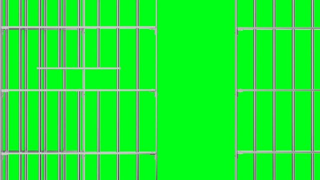 Animation of opening and closing the prison lattice on a green background, chroma key.
