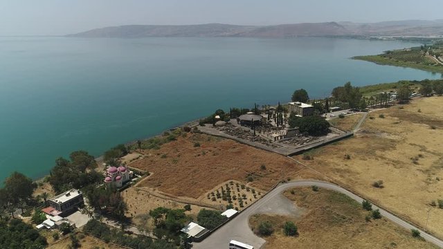 Aerial view of Capernaum and the Sea of Galilee