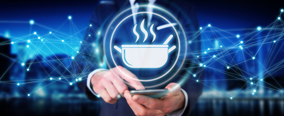 Businessman using application to order home made food online 3D rendering