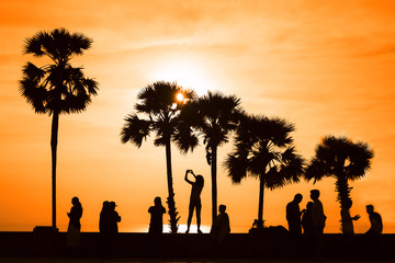 Beautiful sunset at a beach resort in tropics.