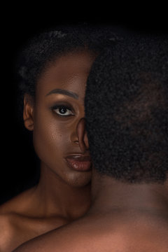 Young Naked African American Couple Posing Together Isolated On Black