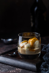 Ice cream with caramel topping