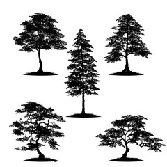Collection tree silhouette isolated on white background.