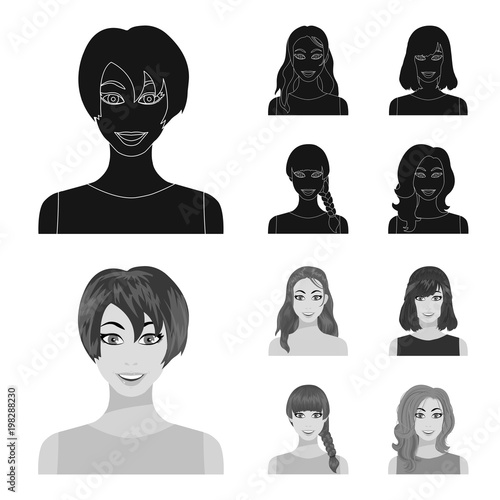 Types Of Female Hairstyles Black Monochrom Icons In Set Collection
