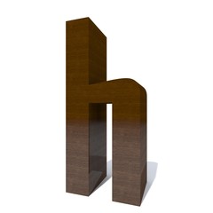 Conceptual wood or wooden brown font or type, timber or lumber industry piece isolated on white background. Educative hadwood material, smooth surface mahogany handmade sculpted 3D illustration object