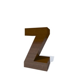 Conceptual wood or wooden brown font or type, timber or lumber industry piece isolated on white background. Educative hadwood material, smooth surface mahogany handmade sculpted 3D illustration object
