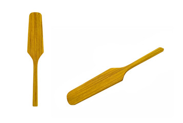 small wooden spatula top and side view, isolated