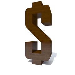 Conceptual wood or wooden brown font or type, timber or lumber industry piece isolated on white background. Educative hadwood material, smooth surface mahogany handmade sculpted 3D illustration object