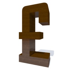 Obraz premium Conceptual wood or wooden brown font or type, timber or lumber industry piece isolated on white background. Educative hadwood material, smooth surface mahogany handmade sculpted 3D illustration object