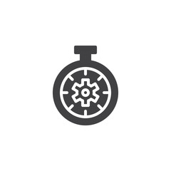 Obraz premium Gear inside stopwatch vector icon. filled flat sign for mobile concept and web design. Time optimization process solid icon. Symbol, logo illustration. Pixel perfect vector graphics