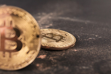 Bitcoin close up on black background