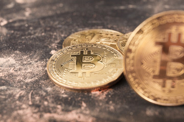 Bitcoin close up on black background
