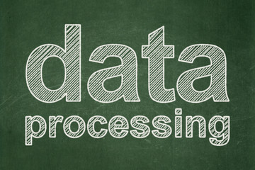 Information concept: text Data Processing on Green chalkboard background
