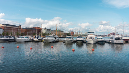 Powerboats moored in the harbor, Helsinki, Finland